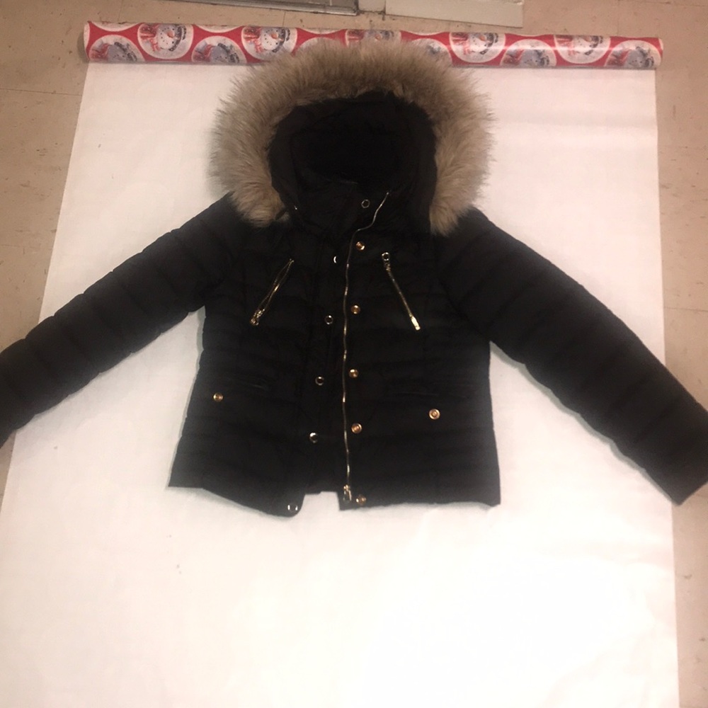 Puff coat fur hood